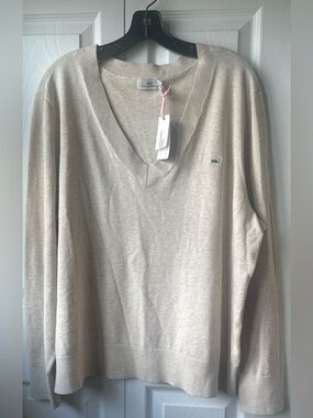 NEW Vineyard Vines HERITAGE 100% COTTON V-NECK SWEATER Size 2X OATMEAL HEATHER